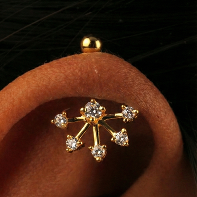 Silver Bugadi 6 Stone Fan Ball Top Gold Diamond Design