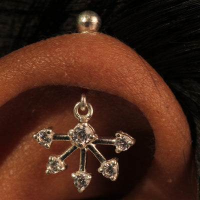 Silver Bugadi 6 Stone Fan Hanging Ball Top Diamond Design