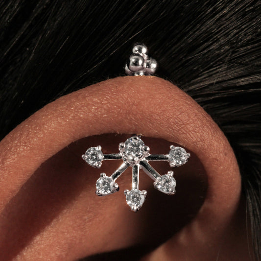 Silver Bugadi 6 Stone Fan 4 Bead Top Diamond Design