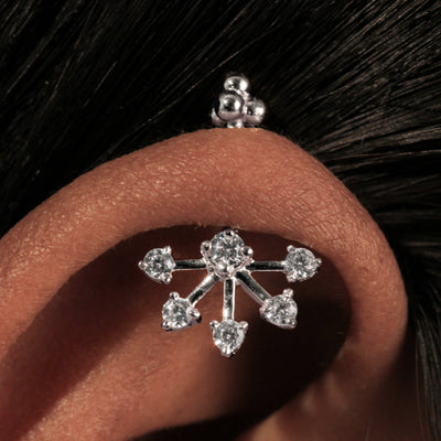 Silver Bugadi 6 Stone Fan 4 Bead Top Diamond Design