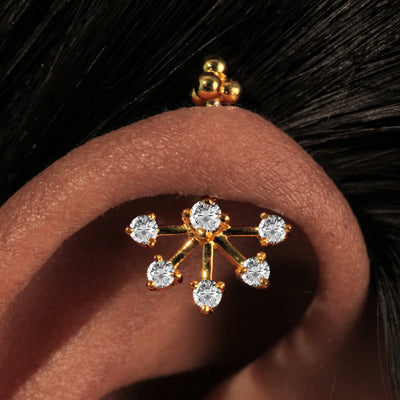 Silver Bugadi 6 Stone Fan 4 Bead Top Gold Diamond Design