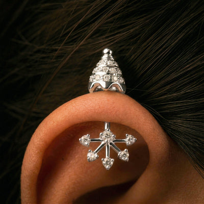 Silver Bugadi 6 Stone Fan Rajmukut Top Diamond Design