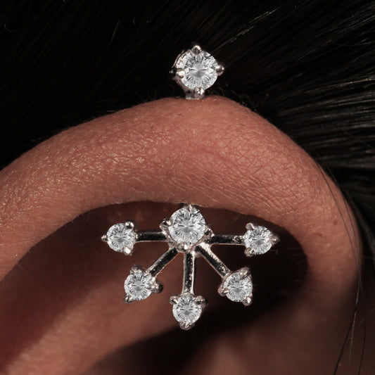 Silver Bugadi 6 Stone Fan Stone Top Diamond Design