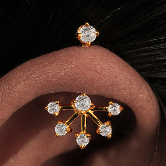 Silver Bugadi 6 Stone Fan Stone Top Gold Diamond Design