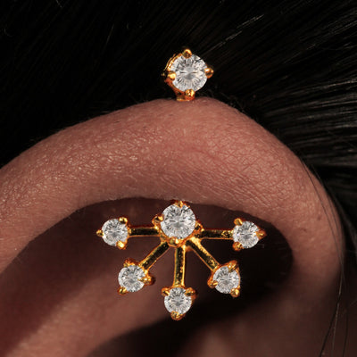 Silver Bugadi 6 Stone Fan Stone Top Gold Diamond Design