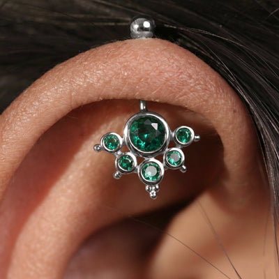 Silver Bugadi 6 Stone Mookuthi Gopuram Top Green Emerald Design