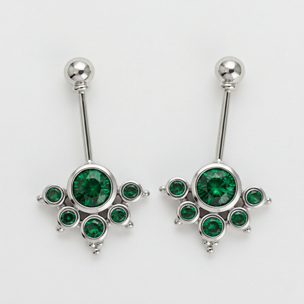 Silver Bugadi 6 Stone Mookuthi Gopuram Top Green Emerald Design