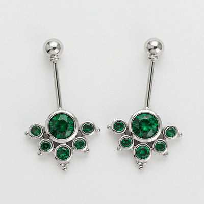 Silver Bugadi 6 Stone Mookuthi Gopuram Top Green Emerald Design