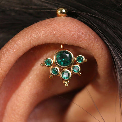 Silver Bugadi 6 Stone Mookuthi Ball Top Gold Green Emerald Design
