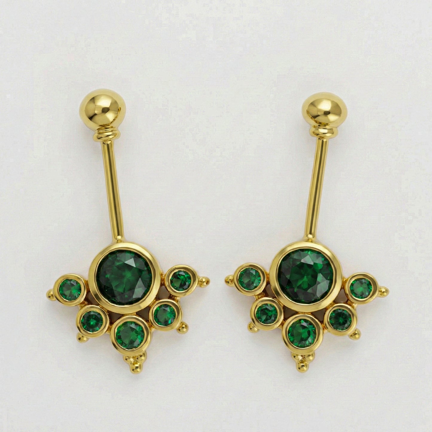 Silver Bugadi 6 Stone Mookuthi Ball Top Gold Green Emerald Design