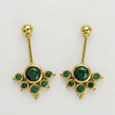 Silver Bugadi 6 Stone Mookuthi Ball Top Gold Green Emerald Design