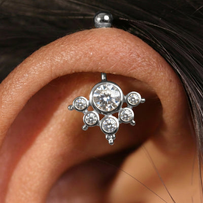 Silver Bugadi 6 Stone Mookuthi Ball Top Diamond Design