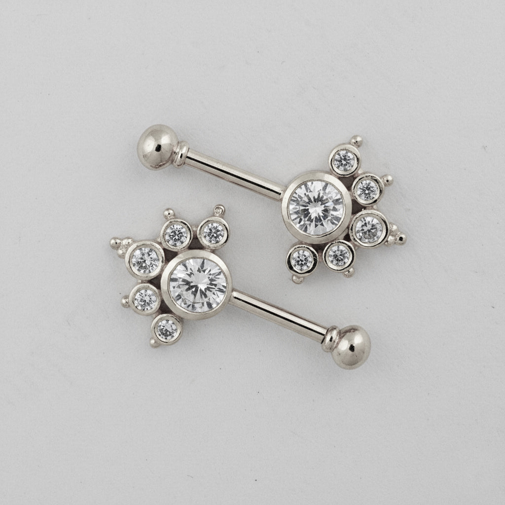 Silver Bugadi 6 Stone Mookuthi Ball Top Diamond Design