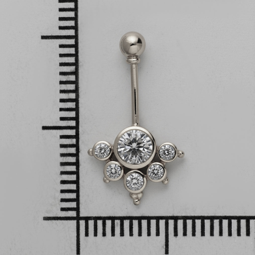 Silver Bugadi 6 Stone Mookuthi Ball Top Diamond Design