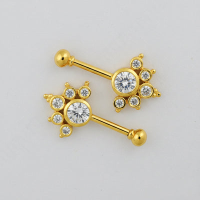 Silver Bugadi 6 Stone Mookuthi Ball Top Gold Diamond Design