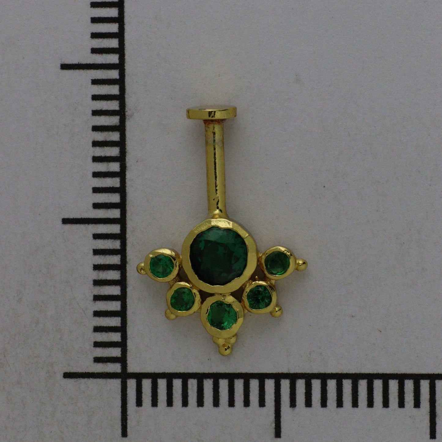 Silver Bugadi 6 Stone Mookuthi Flat Top Gold Green Emerald Design