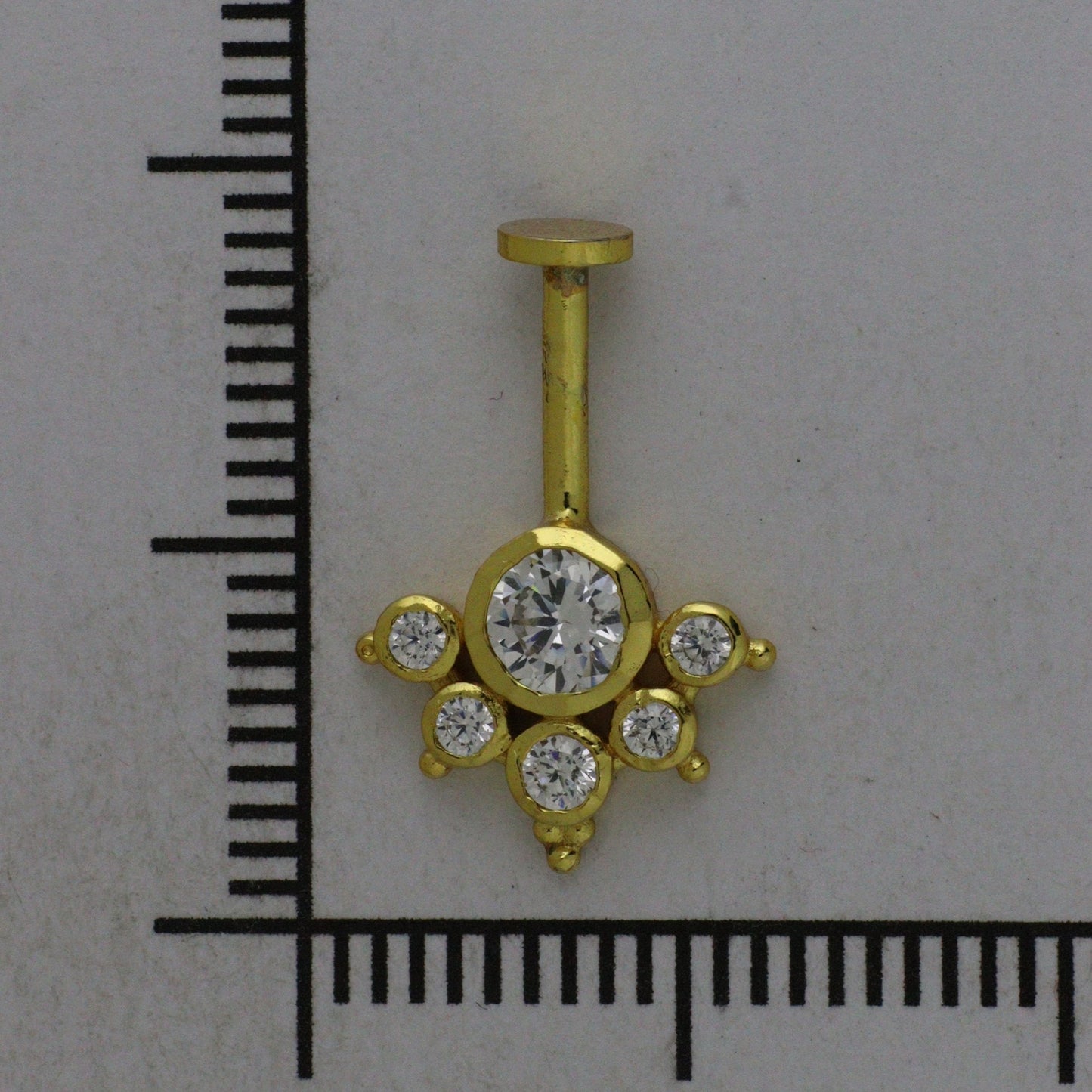 Silver Bugadi 6 Stone Mookuthi Flat Top Gold Diamond Design