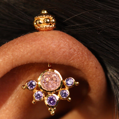 Silver Bugadi 6 Stone Mookuthi Gada Top Gold Morganite Pink & Amethyst Purple Design