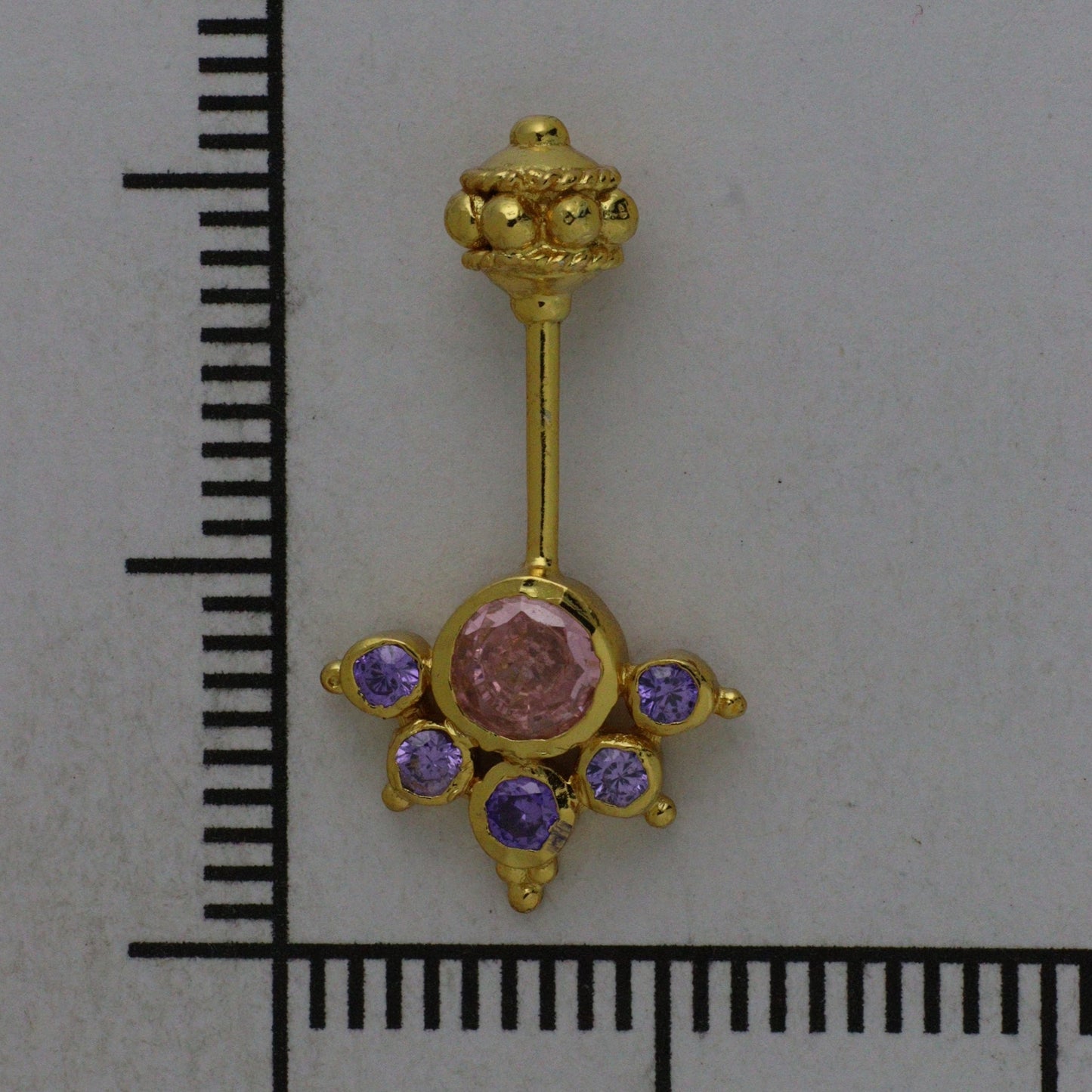 Silver Bugadi 6 Stone Mookuthi Gada Top Gold Morganite Pink & Amethyst Purple Design