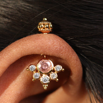 Silver Bugadi 6 Stone Mookuthi Gada Top Gold Morganite Pink & Diamond Design