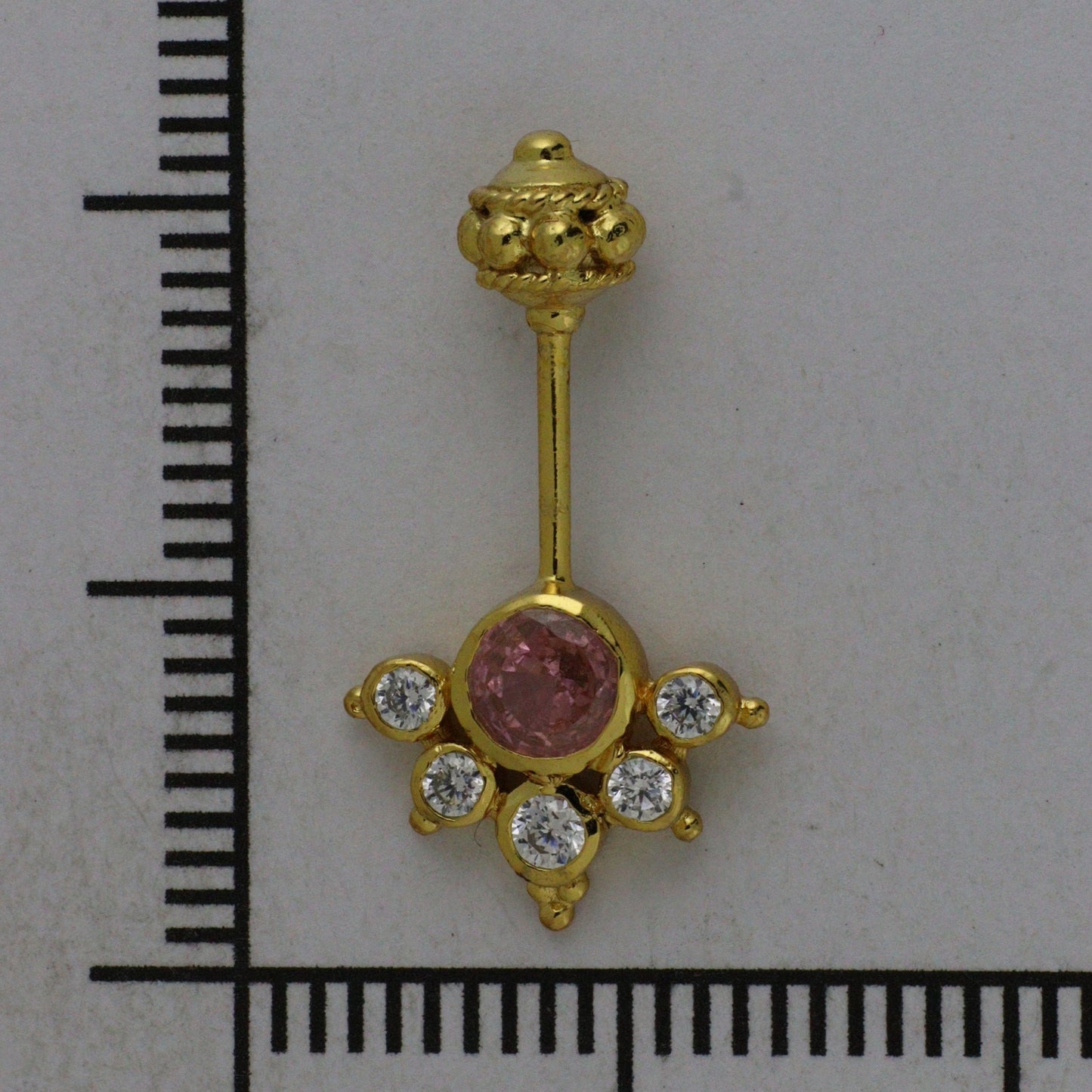 Silver Bugadi 6 Stone Mookuthi Gada Top Gold Morganite Pink & Diamond Design