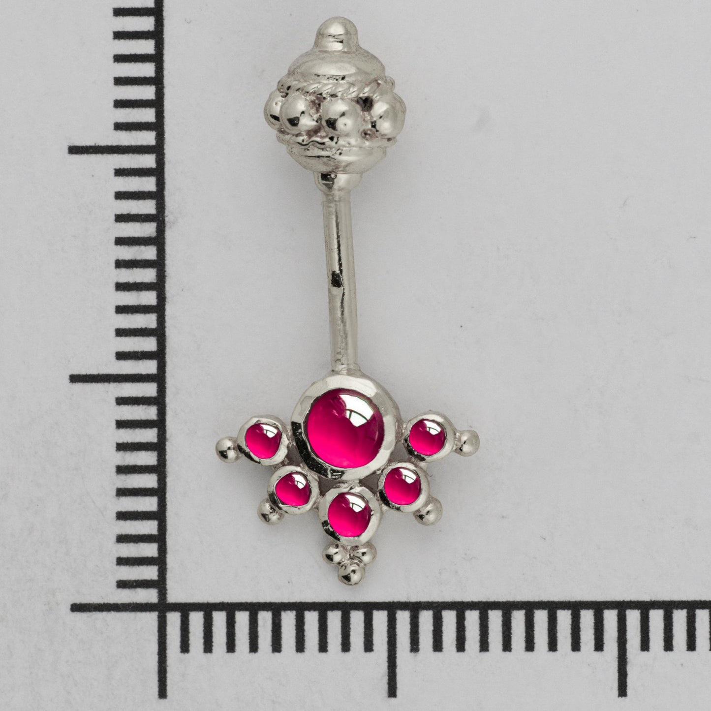 Silver Bugadi 6 Stone mookuthi Gada Top Kemp Red Design
