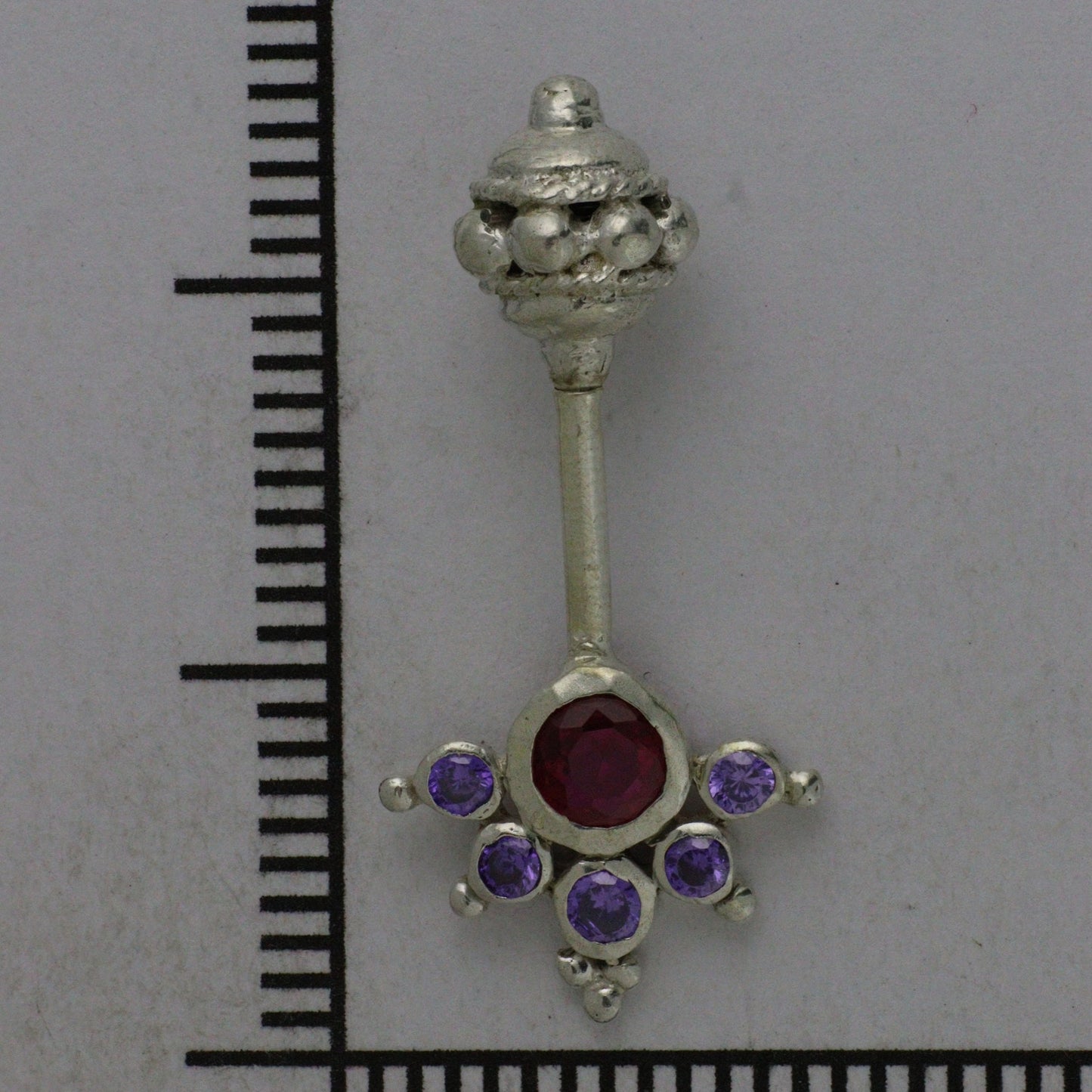 Silver Bugadi 6 Stone Mookuthi Gada Top Ruby Red & Amethyst Purple Design