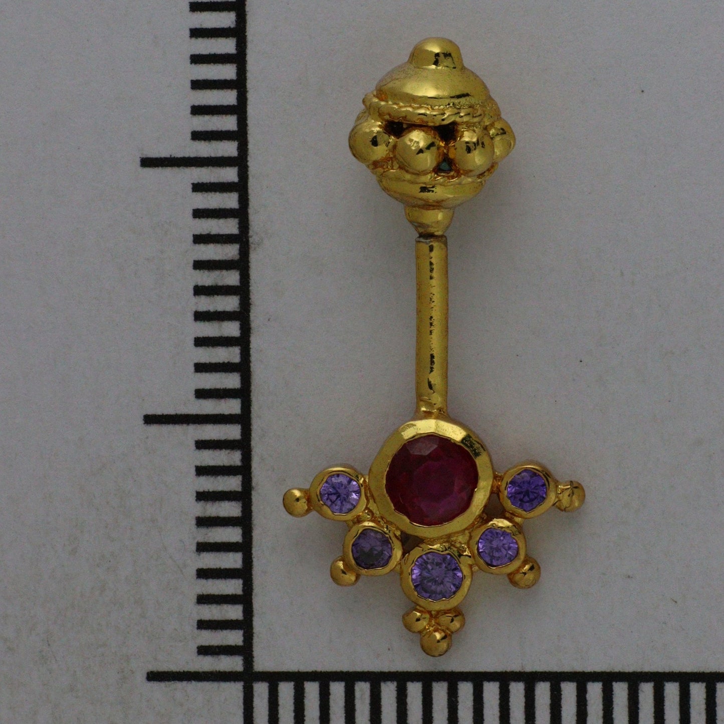 Silver Bugadi 6 Stone Mookuthi Gada Top Gold Ruby Red & Amethyst Purple Design