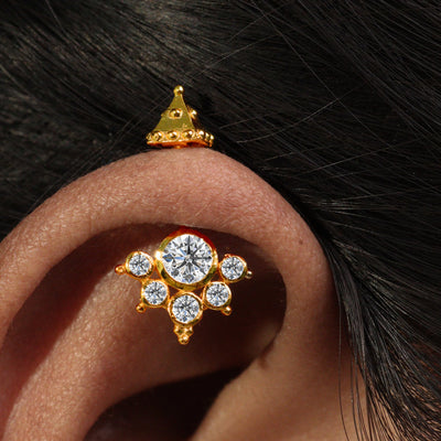 Silver Bugadi 6 Stone mookuthi Pyramid Top Gold Diamond Design