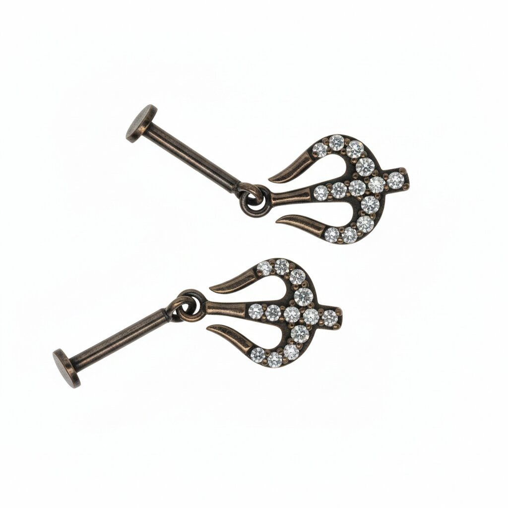 Silver Bugadi Trisul Hanging Flat Top Oxidise Diamond Design