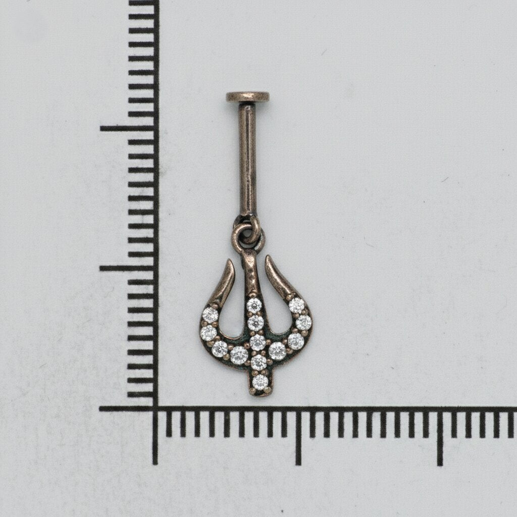 Silver Bugadi Trisul Hanging Flat Top Oxidise Diamond Design