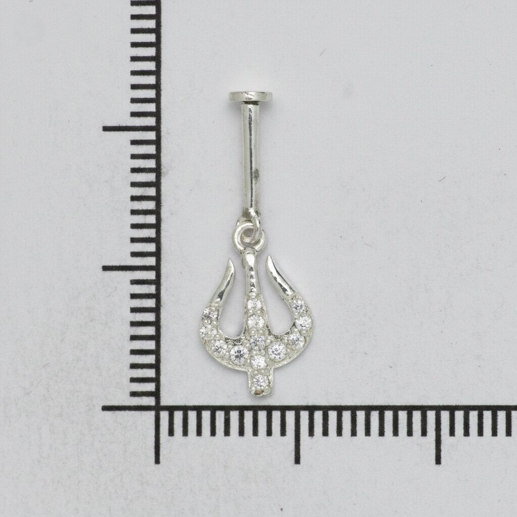 Silver Bugadi Trisul Hanging Flat Top Diamond Design