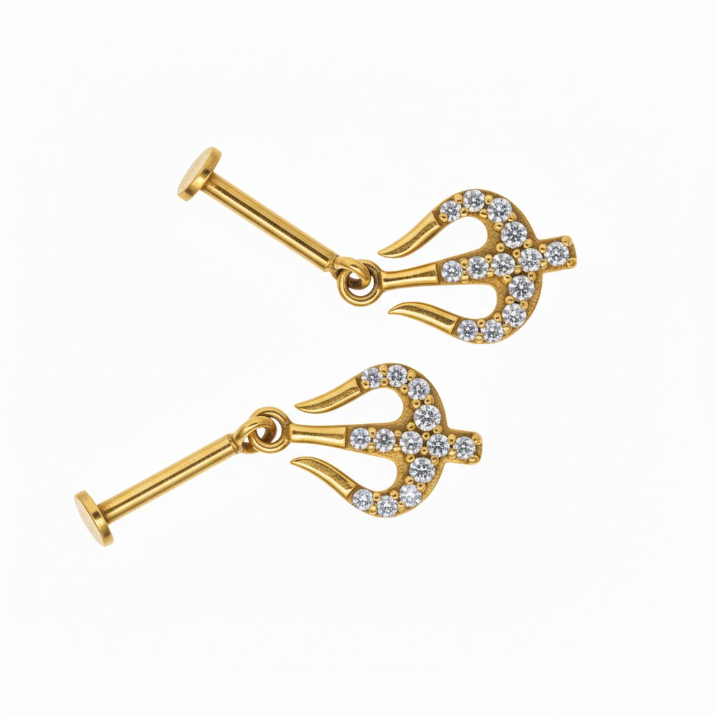 Silver Bugadi Trisul Hanging Flat Top Gold Diamond Design
