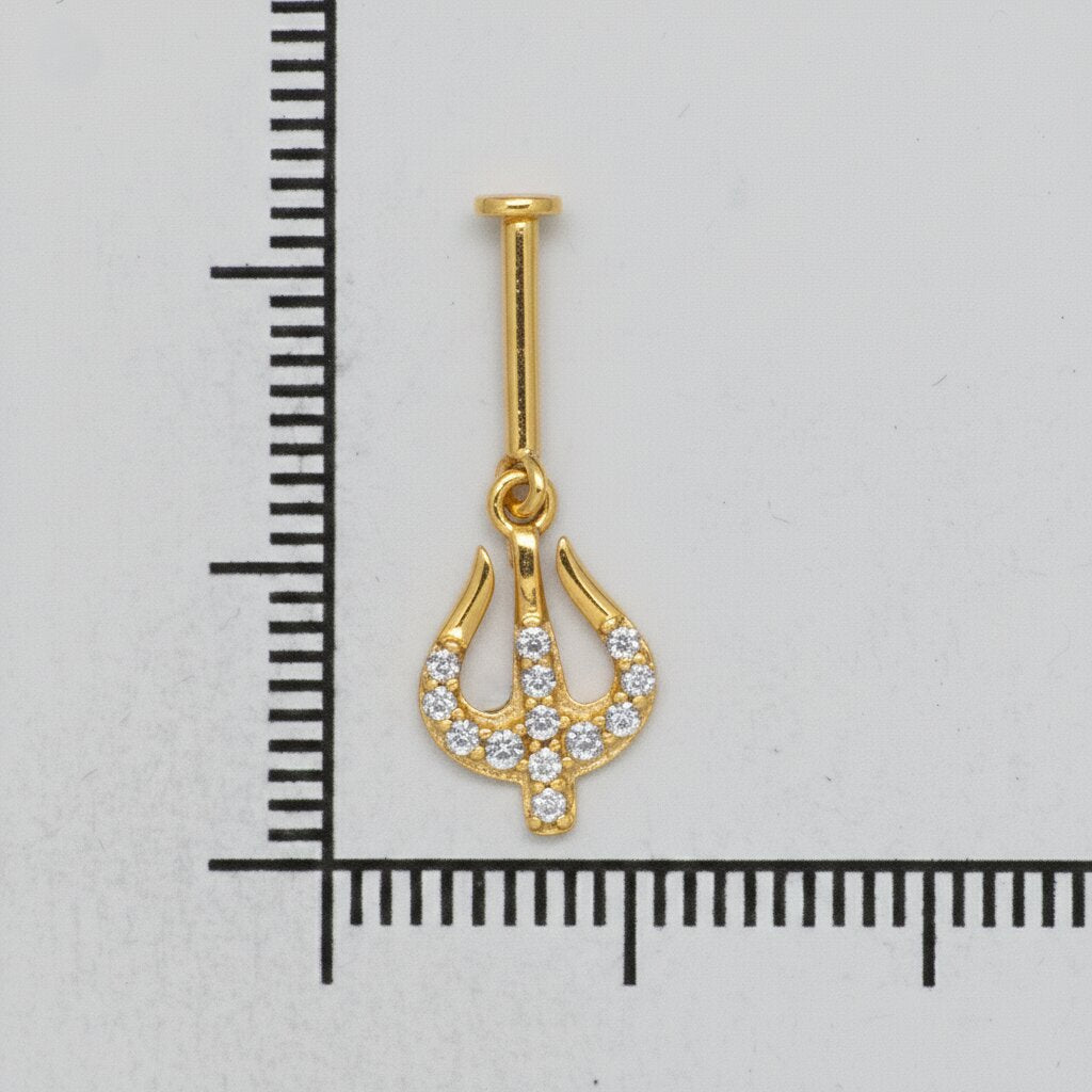 Silver Bugadi Trisul Hanging Flat Top Gold Diamond Design