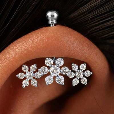 Silver Bugadi 7 Stone Flower 3 Ball Top Diamond Design