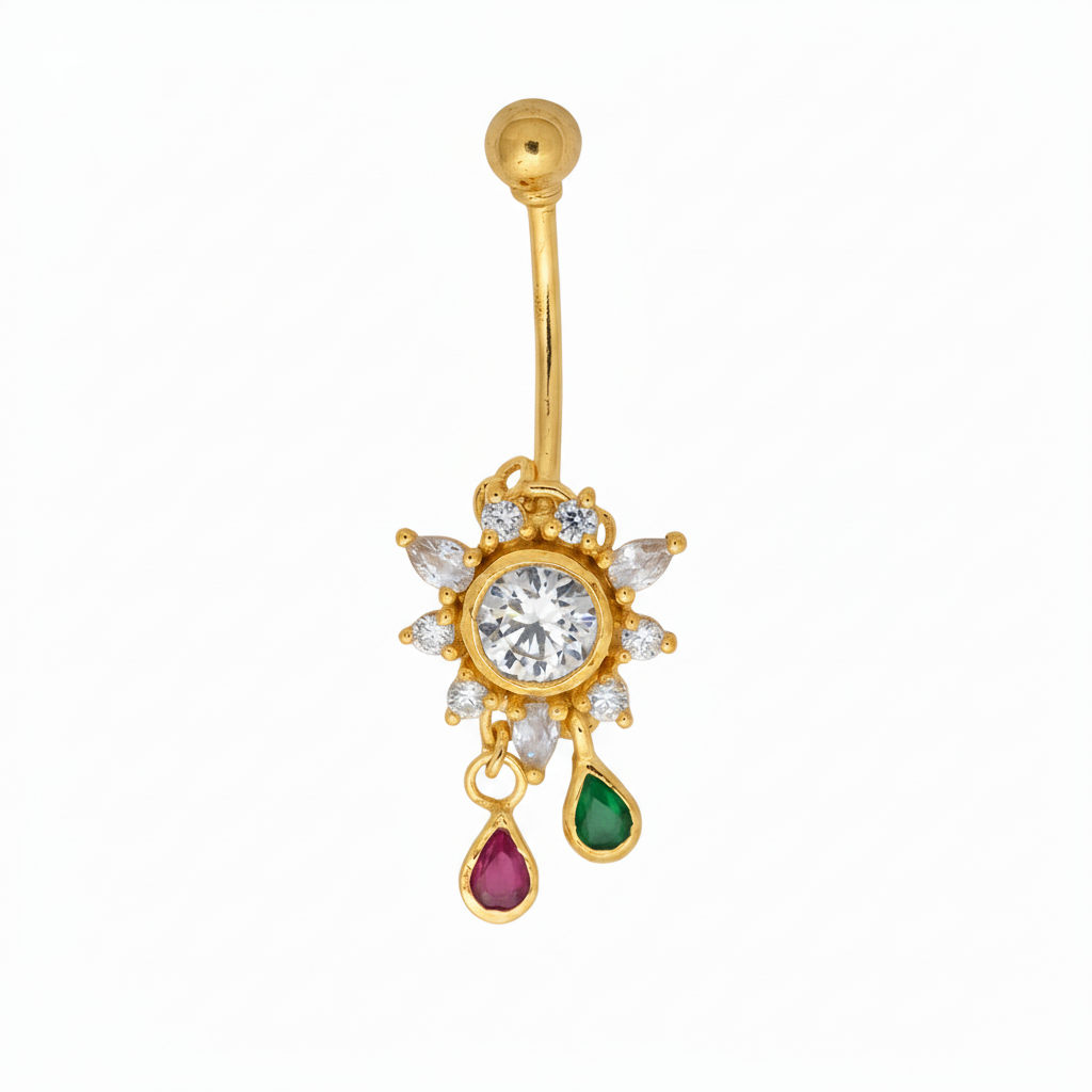 Silver Belly Piercing Vira Ball Top & Drop Diamond Design