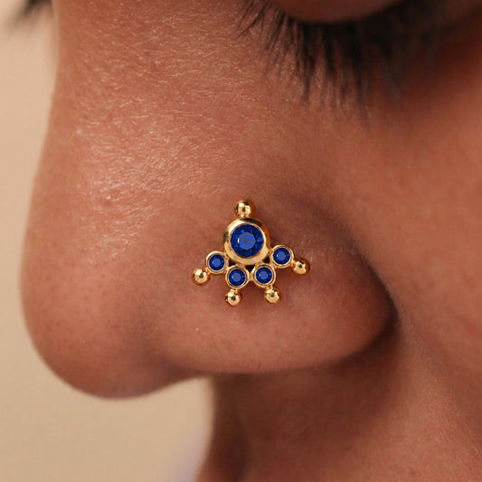 MOOKUTHI BLUE STONE GOLD PLATED NOSEPIN