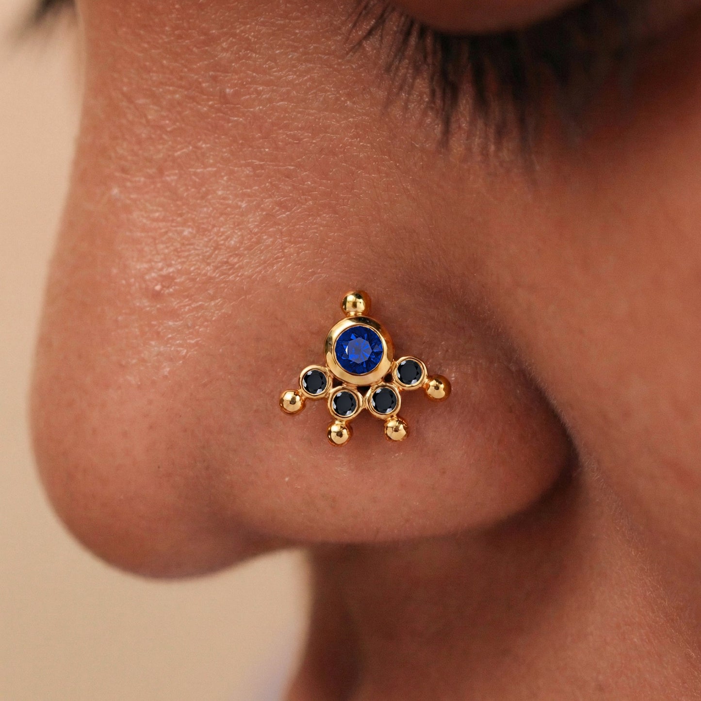 MOOKUTHI BLUE STONE GOLD PLATED NOSEPIN