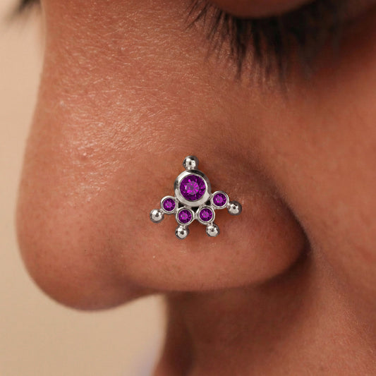 MOOKUTHI AMETHYST STONE SILVER NOSEPIN