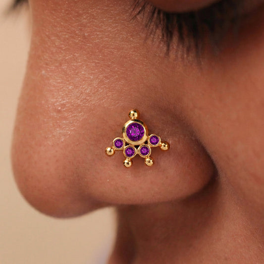 MOOKUTHI AMETHYST STONE GOLD PLATED NOSEPIN
