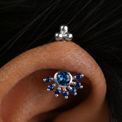 Silver Bugadi Aster Flower 4 Bead Top Blue Sapphire Design