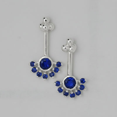 Silver Bugadi Aster Flower 4 Bead Top Blue Sapphire Design
