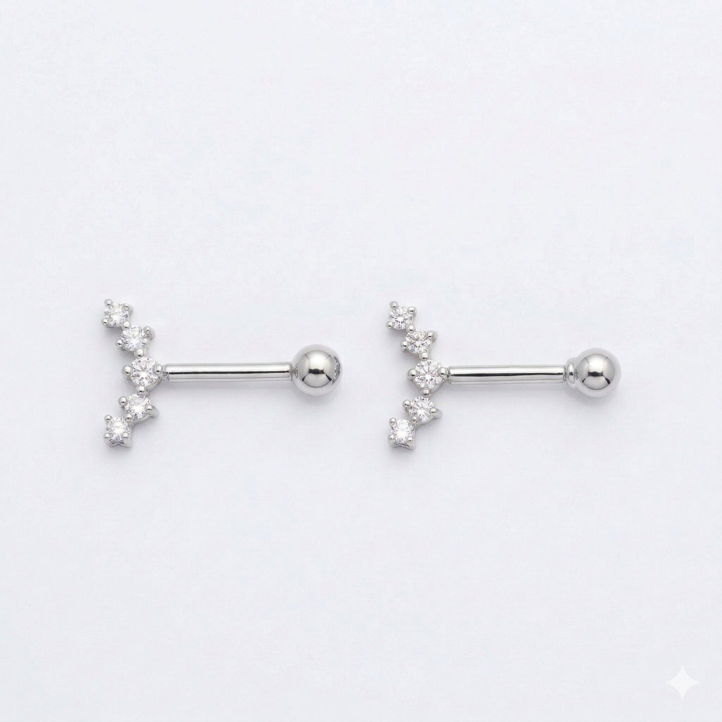 Silver Bugadi 5 Stone Line Ball Top Diamond Design