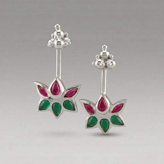 Silver Bugadi kamp Lotus Gopuram Top Ruby Red & Emerald Green Dessign