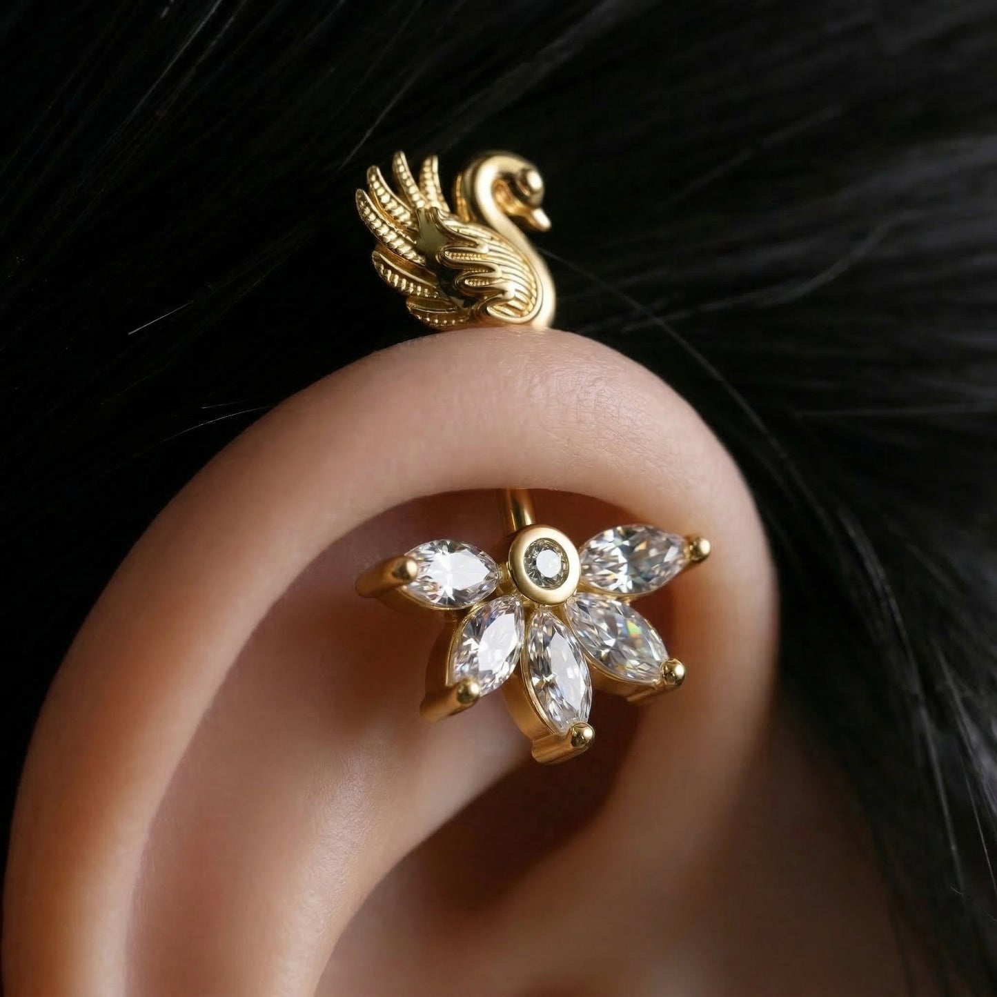 Silver Bugadi 5 Marquise Swan Top Diamond Design