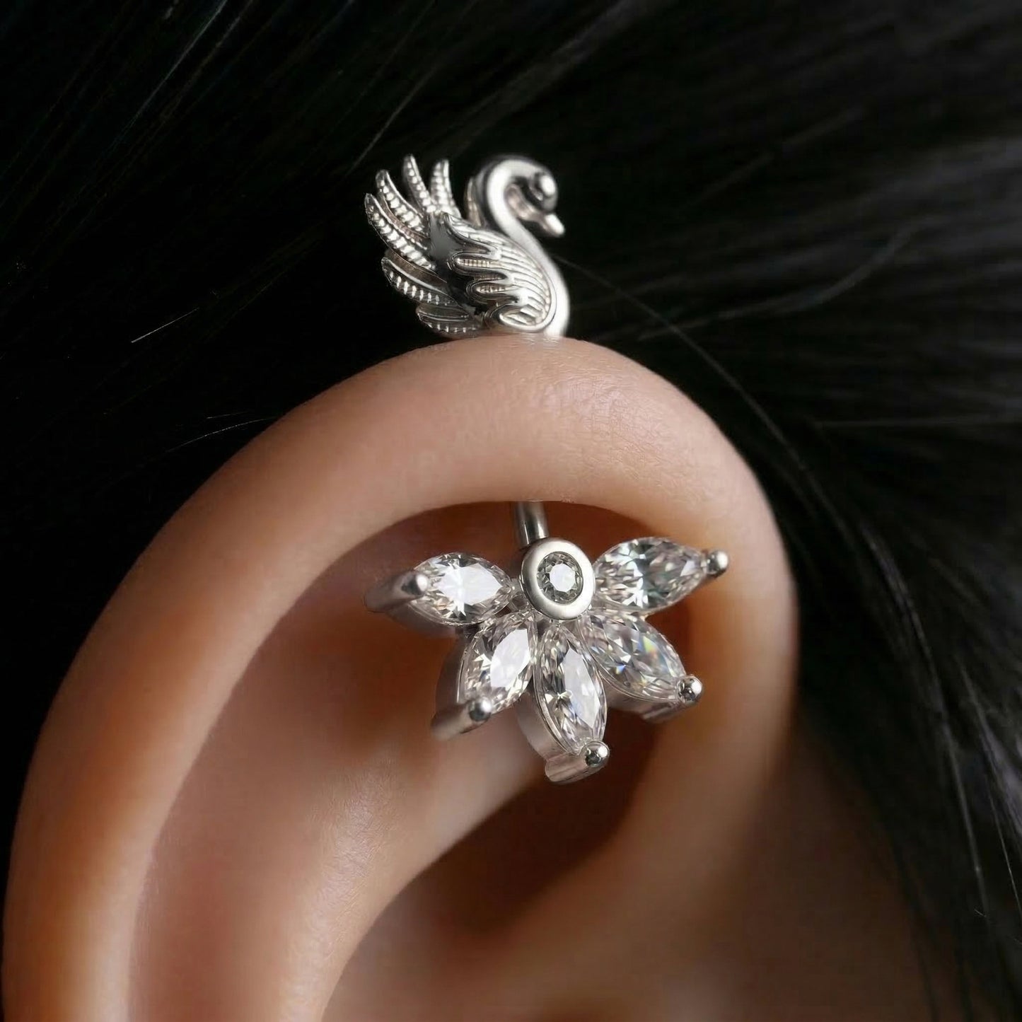 Silver Bugadi 5 Marquise Swan Top Diamond Design