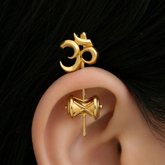 Silver Bugadi Damru Om Top Gold Design