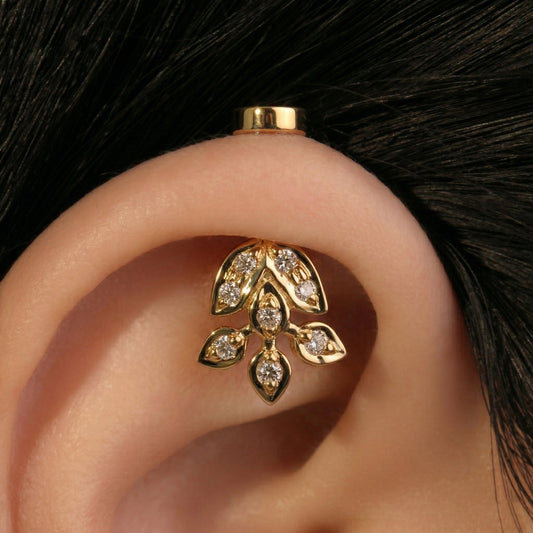 Silver Bugadi Flower Leaf Flat Top Gold Diamond Design