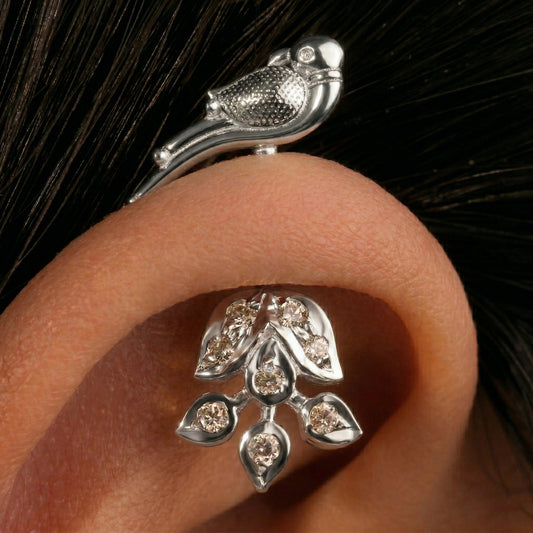Silver Bugadi Flower Leaf Parrot Top Diamond Design