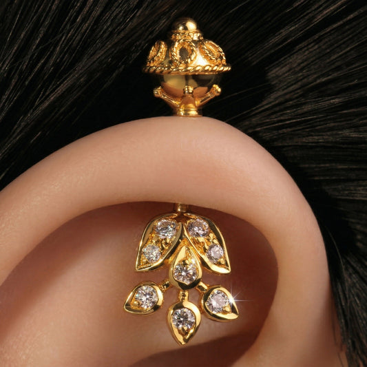 Silver Bugadi Flower Leaf Gumbad Top Gold Diamond Design